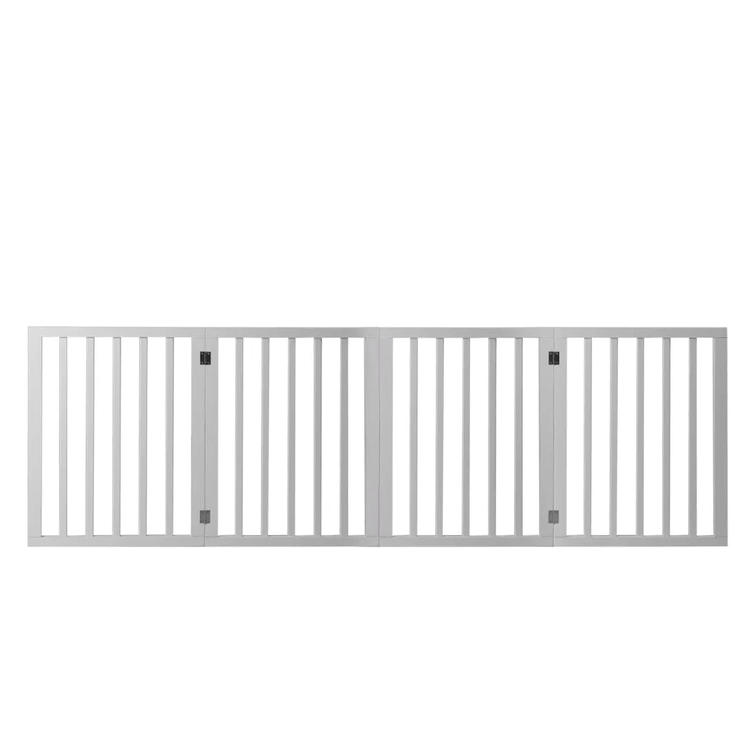 Wooden Pet Gate Retractable Barrier Portable Door 4 Panel White