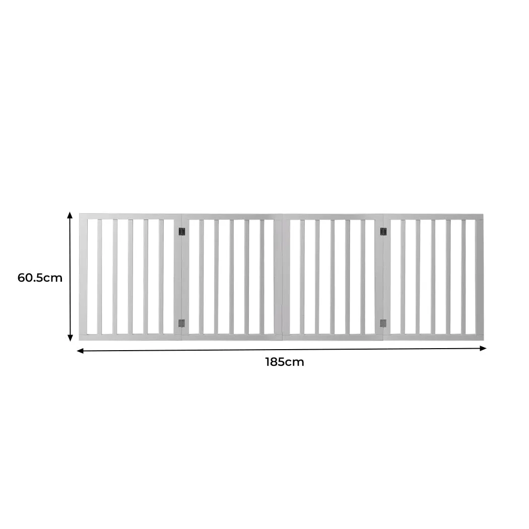 Wooden Pet Gate Retractable Barrier Portable Door 4 Panel White
