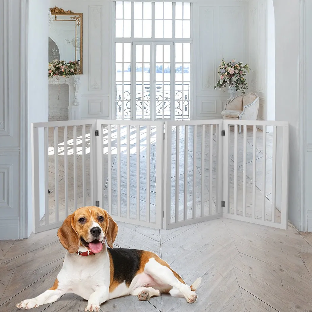 Wooden Pet Gate Retractable Barrier Portable Door 4 Panel White