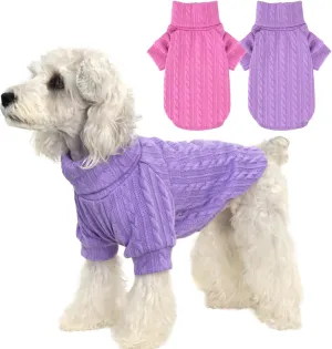 XPUDAC 2 Pack Dog Sweater Knitted Dog Sweatshirt Turtleneck Warm Pet Cold Weather Clothes for Small Medium Dogs-Medium