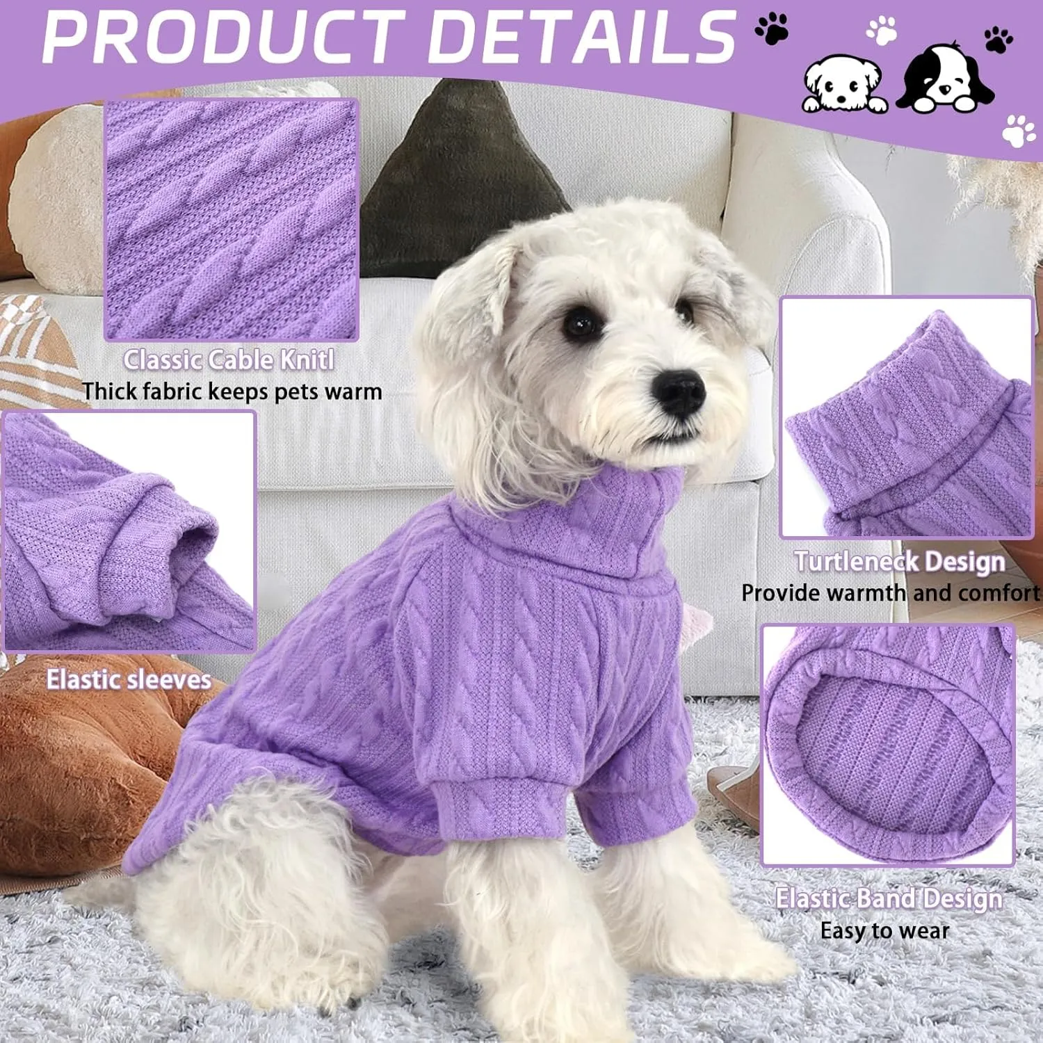 XPUDAC 2 Pack Dog Sweater Knitted Dog Sweatshirt Turtleneck Warm Pet Cold Weather Clothes for Small Medium Dogs-Medium