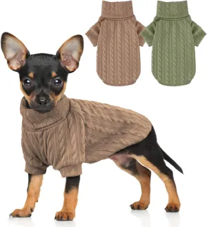 XPUDAC 2 Pack Dog Sweater Knitted Dog Sweatshirt Turtleneck Warm Pet Cold Weather Clothes for Small Medium Dogs-Small