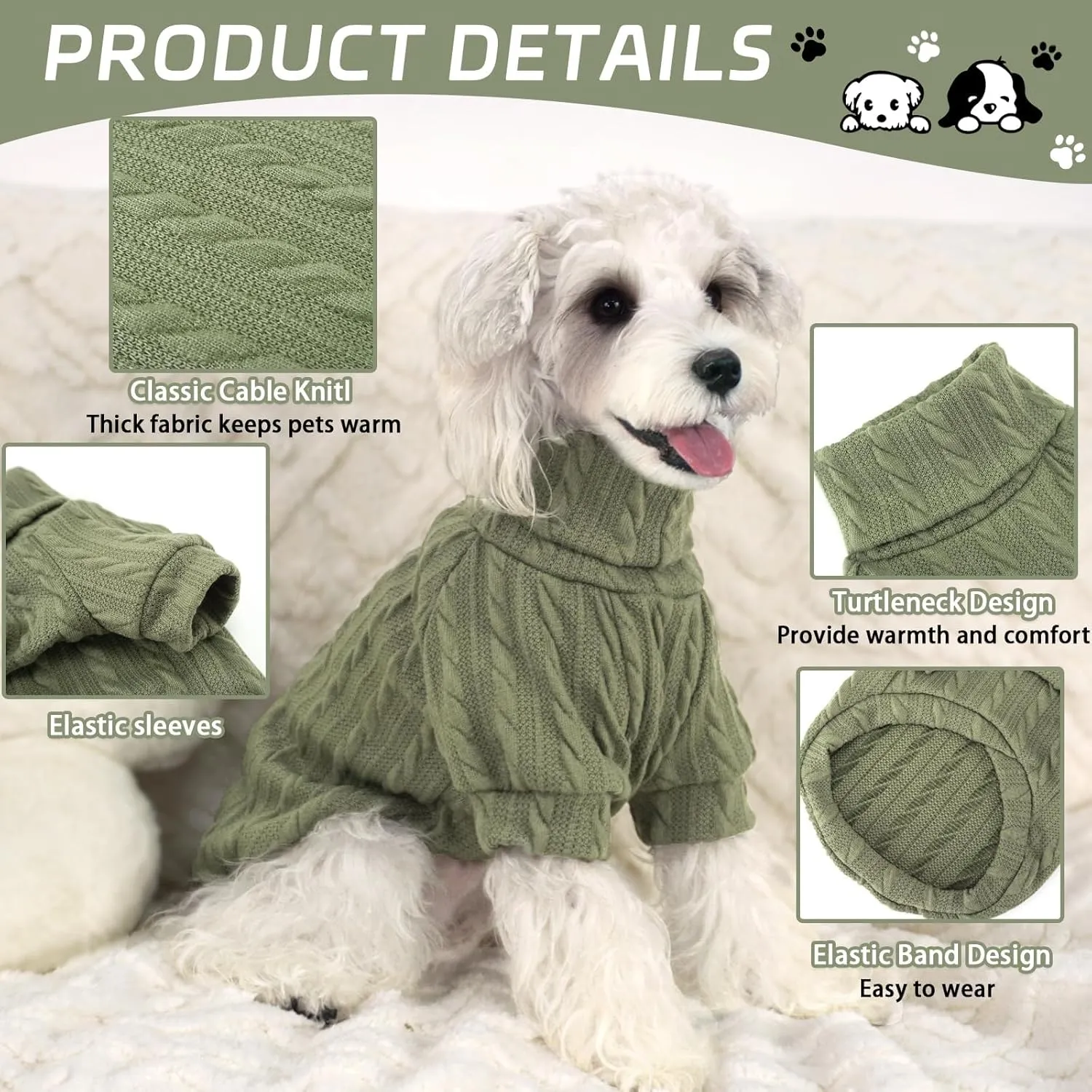 XPUDAC 2 Pack Dog Sweater Knitted Dog Sweatshirt Turtleneck Warm Pet Cold Weather Clothes for Small Medium Dogs-Small