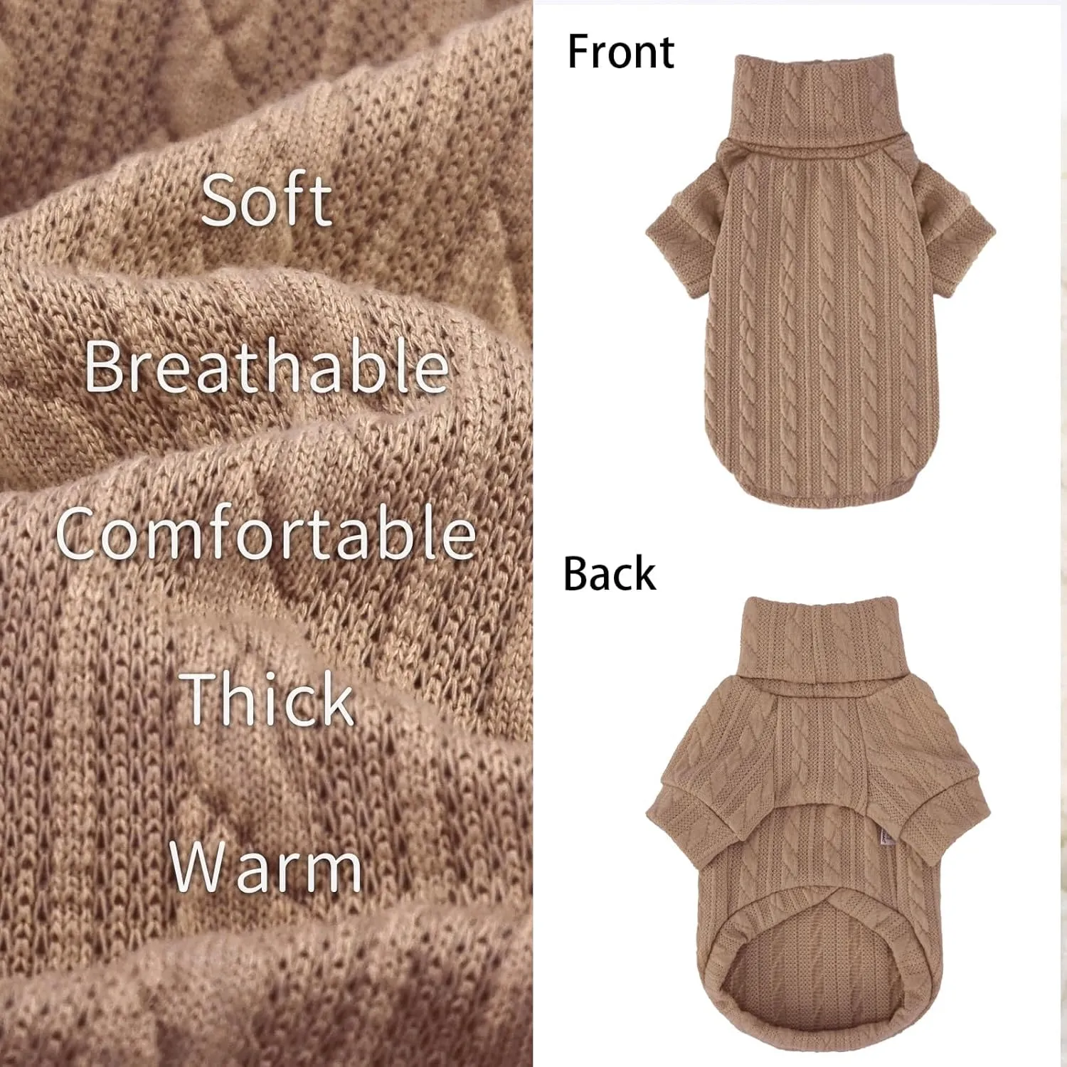 XPUDAC 2 Pack Dog Sweater Knitted Dog Sweatshirt Turtleneck Warm Pet Cold Weather Clothes for Small Medium Dogs-Small