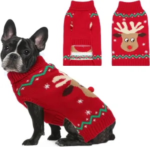 YUEPET Christmas Dog Sweaters Pullover, Reindeer Snowflake Christmas Dog Outfits with Leash Hole, Classic Turtleneck Clothes for Puppies Medium Dogs(SM)