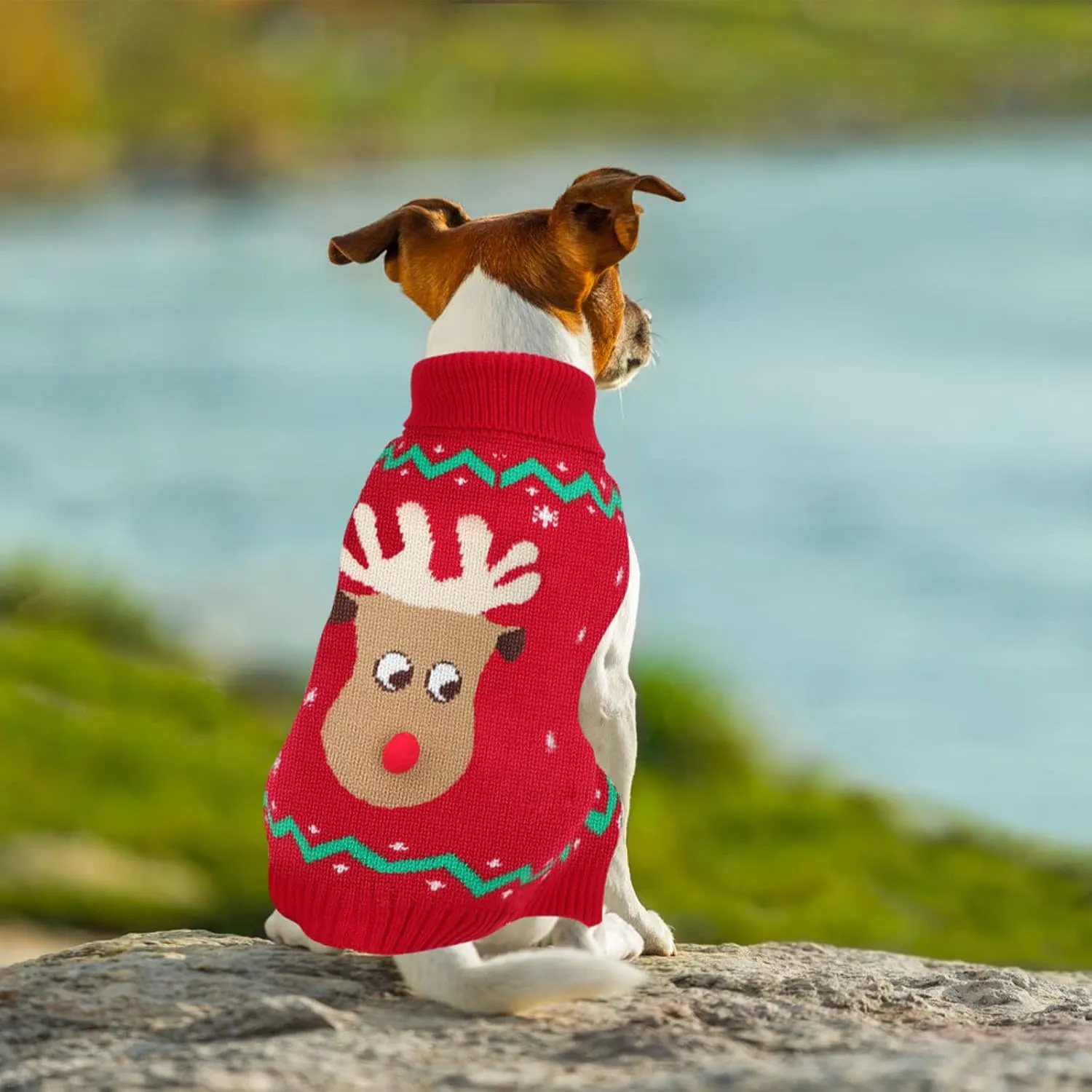 YUEPET Christmas Dog Sweaters Pullover, Reindeer Snowflake Christmas Dog Outfits with Leash Hole, Classic Turtleneck Clothes for Puppies Medium Dogs(SM)