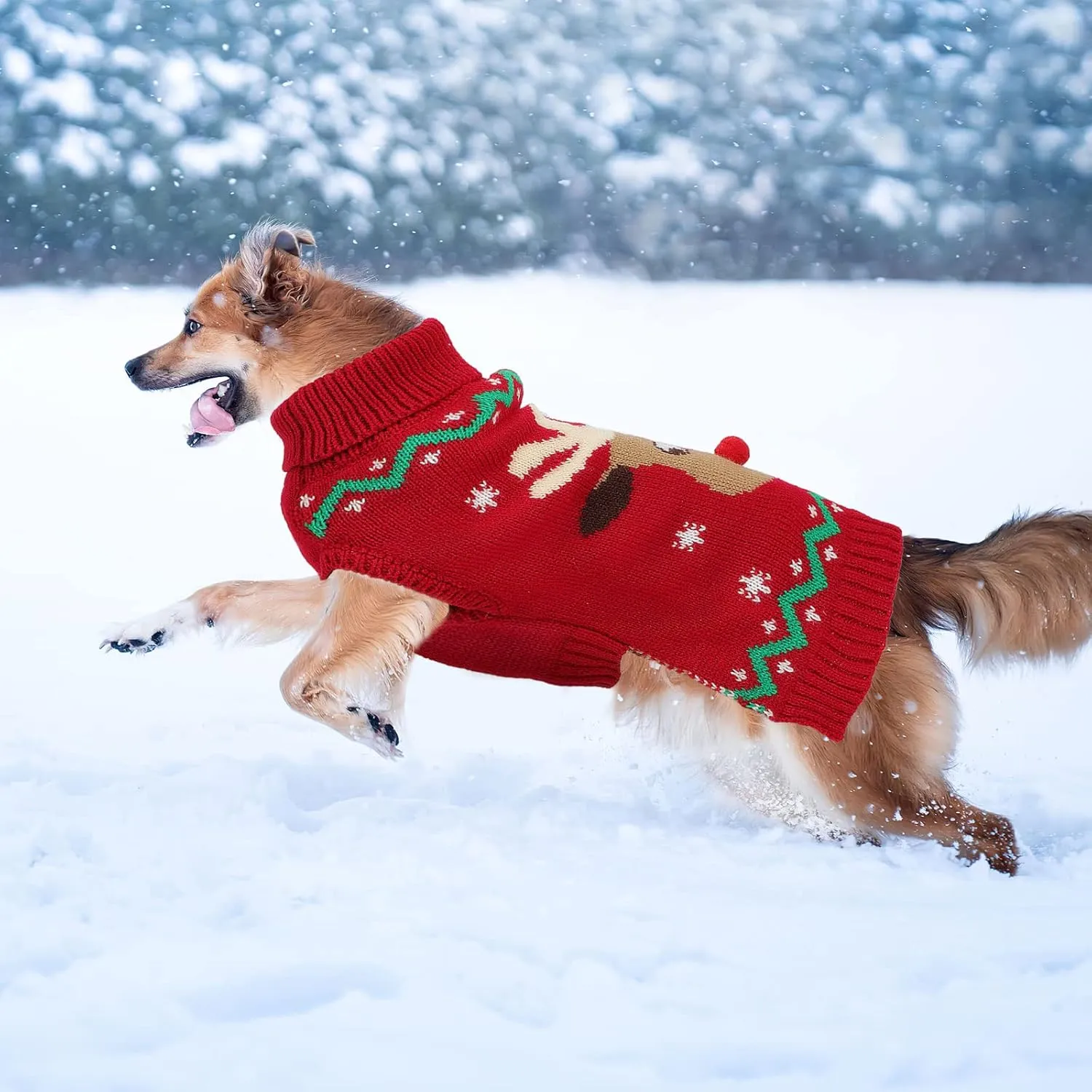 YUEPET Christmas Dog Sweaters Pullover, Reindeer Snowflake Christmas Dog Outfits with Leash Hole, Classic Turtleneck Clothes for Puppies Medium Dogs(SM)