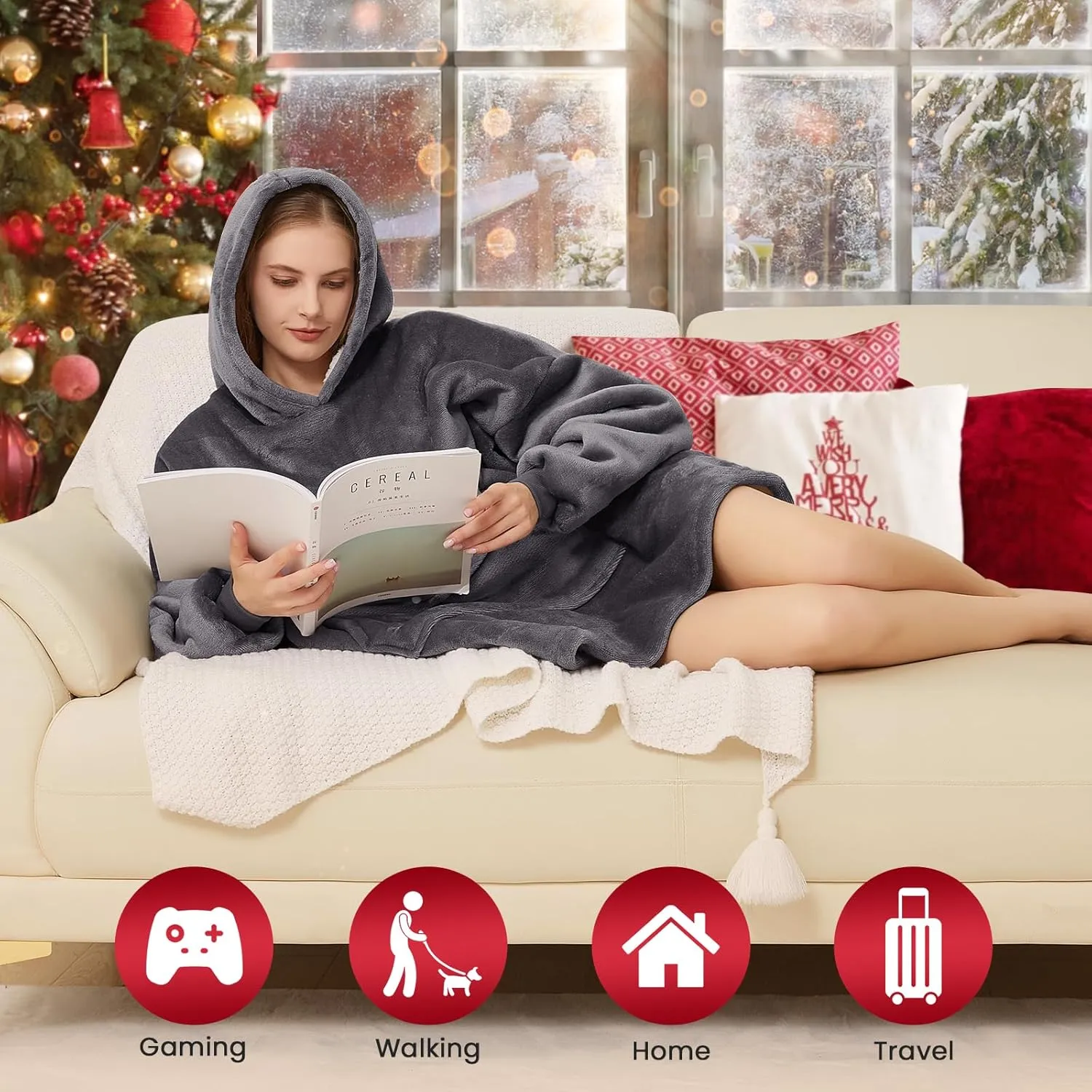 YUGYVOB Blanket Hoodie Oversized Sherpa, Wearable Blanket Warm & Cozy, Sweatshirt with Gaint Pocket, Gifts for Women, Men