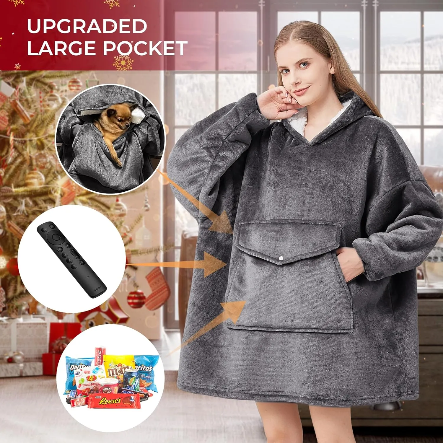 YUGYVOB Blanket Hoodie Oversized Sherpa, Wearable Blanket Warm & Cozy, Sweatshirt with Gaint Pocket, Gifts for Women, Men