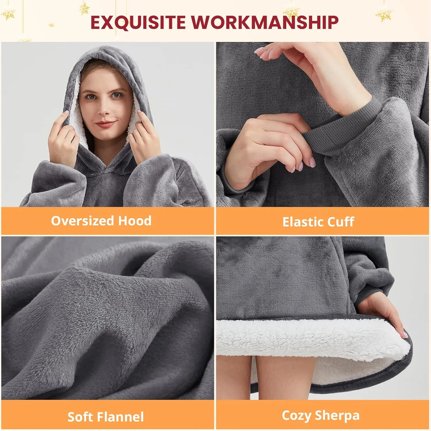 YUGYVOB Blanket Hoodie Oversized Sherpa, Wearable Blanket Warm & Cozy, Sweatshirt with Gaint Pocket, Gifts for Women, Men