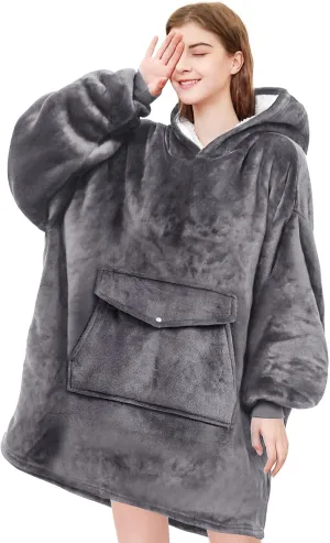YUGYVOB Blanket Hoodie Oversized Sherpa, Wearable Blanket Warm & Cozy, Sweatshirt with Gaint Pocket, Gifts for Women, Men